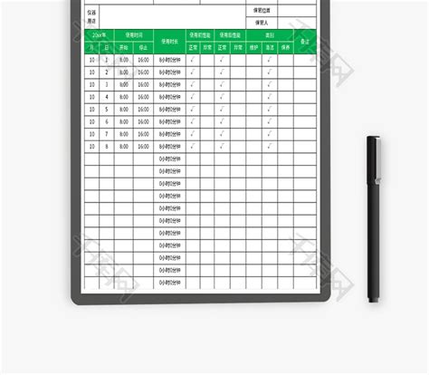 仪器设备使用记录表Excel模板_千库网(excelID：173070)