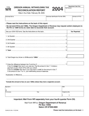 Fillable Online 2004 Form WR, Oregon Annual WH Tax Reconciliation ...