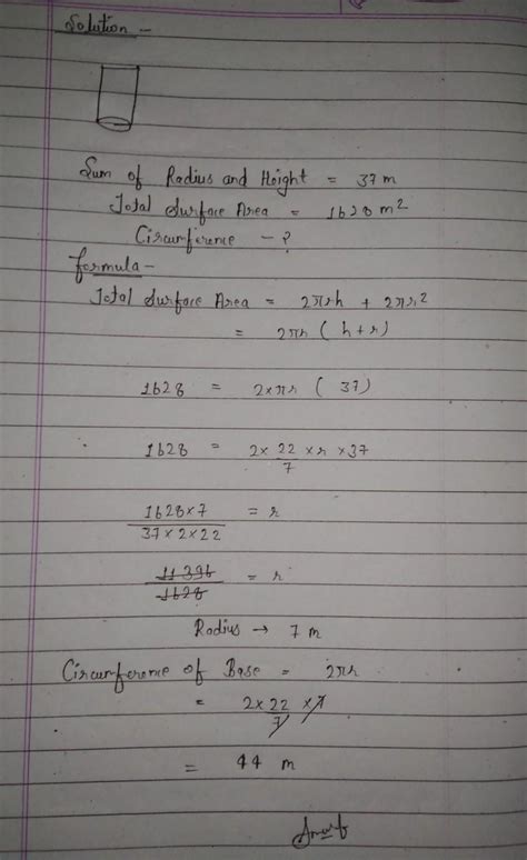 The sum of the radius of the base and height of a solid cylinder is 37 ...