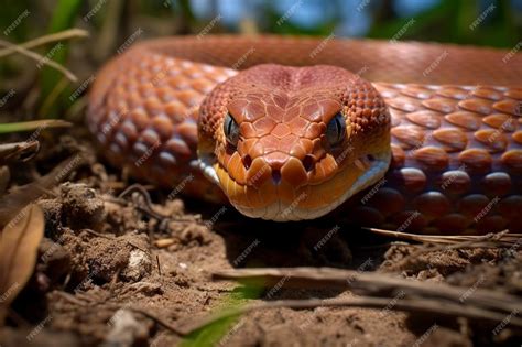 Premium Photo | Young copperhead snake or highland moccasin agkistrodon ...
