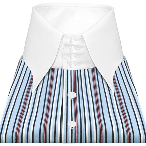 High Long Pointed Collar Shirt Blue & White Stripes Men - Etsy