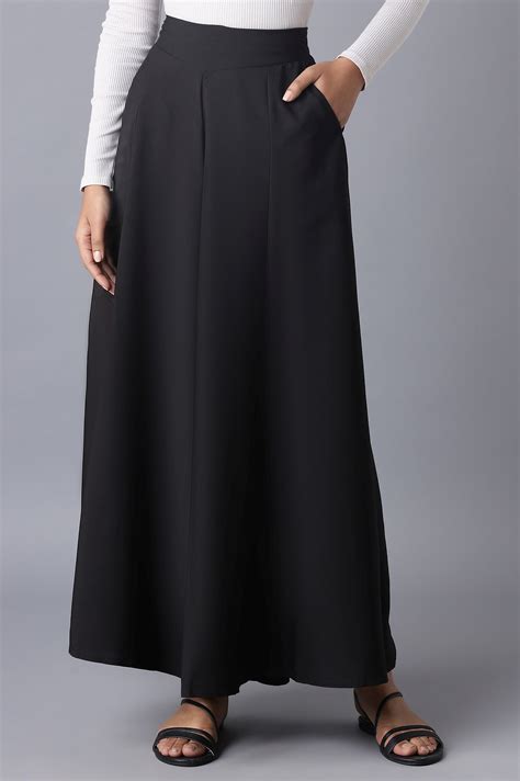 Black Solid Flared Woven Palazzo With Elasticated Waist – wforwoman