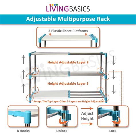 3 Layer Cyan Blue Stainless Steel Adjustable Multipurpose Stand for St ...