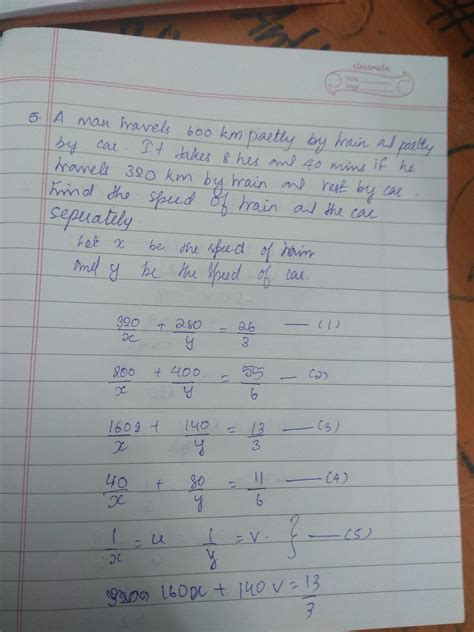 a man travels 600km partly by train and partly by car. it takes 8hr 40 ...