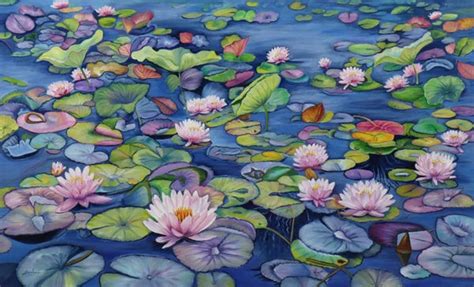"Lotus Pond 40": Blue-Violet Nature painting by Sulakshana ...