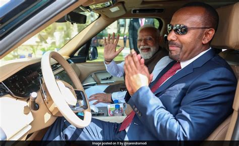 Ethiopian PM Abiy Ahmed Ali drives PM Modi again, this time to airport