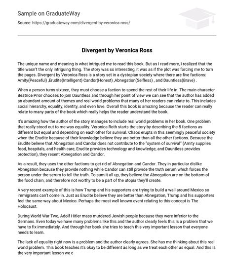 ⇉"Divergent" by Veronica Ross Essay Example | GraduateWay