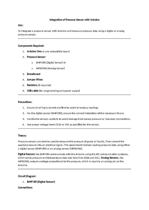 2. pressure sensors - practical experiment - Integration of Pressure ...