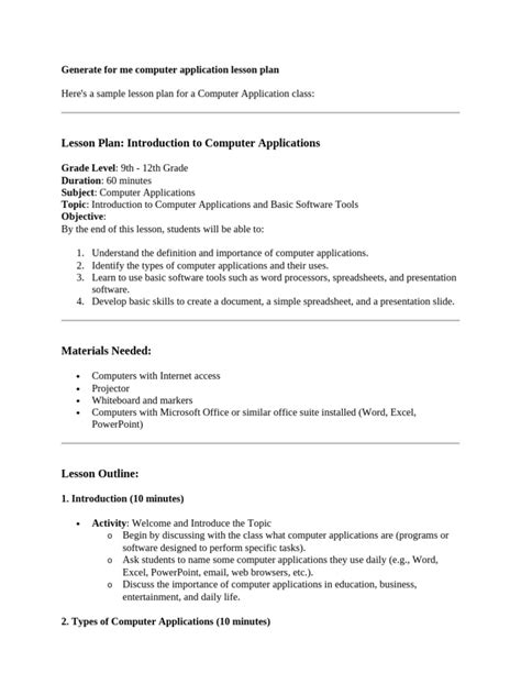 Image result for Computer Applications Lesson Plans