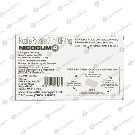NICOGUM 4MG (PAN) TABLET 10'S: Price, Uses, Side Effect, Composition ...
