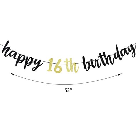 Buy 16th Birthday Decorations- Happy Birthday Banner Black, Happy 16th ...