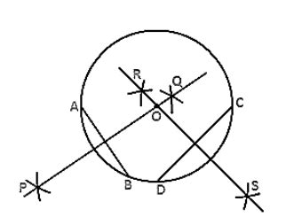 Draw a circle with center at point O. Draw its two chords AB and CD ...