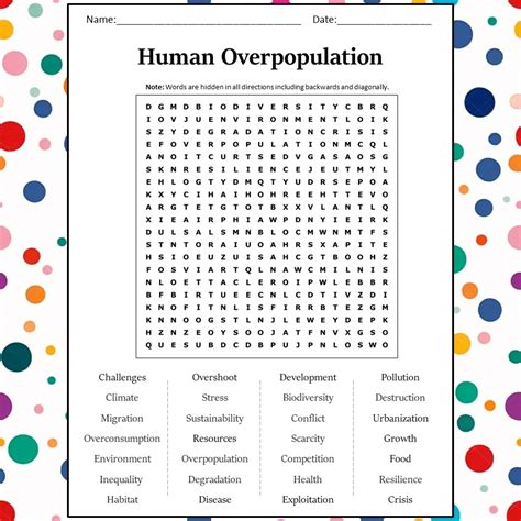 Human Overpopulation Word Search Puzzle Worksheet Activity PDF ...