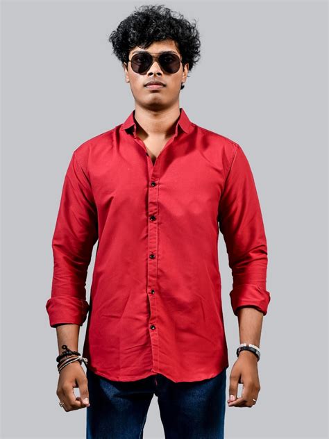 Mens solid Red Full Sleeve Cotton shirt – QuaClo