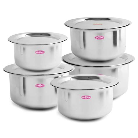 Buy Sharda Metals Stainless Steel Tope Patila Pot, Silver, 5 Piece ...