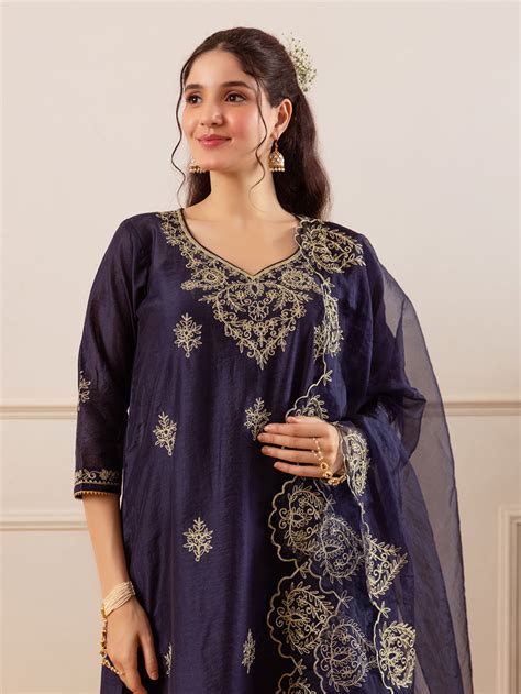 Emerald Green Zari Embroidered Chanderi Suit - Set of 3