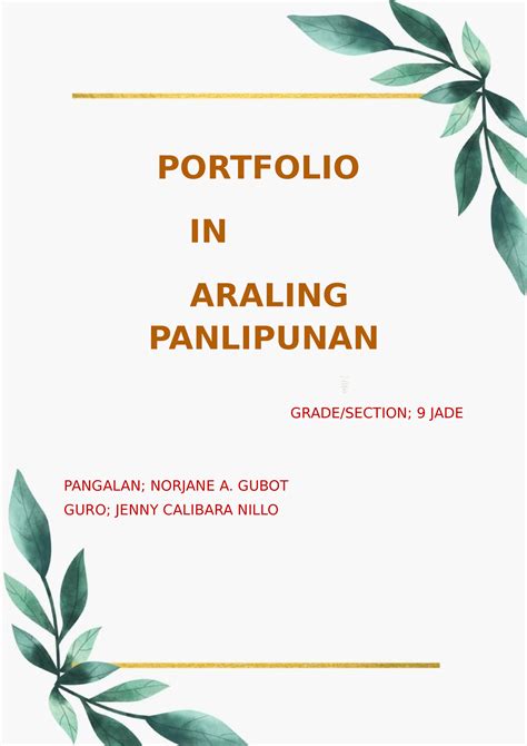 Portfolio ap - COVER PAGE - PORTFOLIO IN ARALING PANLIPUNAN GRADE ...