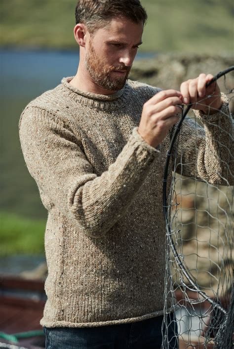 Raheen Tweed Roll Neck Mens Merino Wool Sweater - Oat