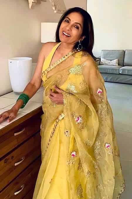 Buy Yellow Modal Satin Lining Cotton, Gota Embroidered Saree With ...