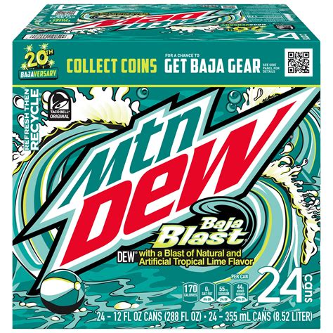 Mountain Dew Baja Blast Citrus Tropical Lime Soda, 12 oz, 24 Pack Cans ...