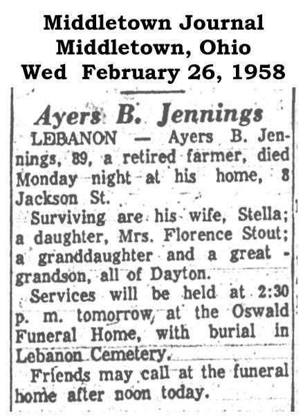 Jennings Family Obituaries Family Obituaries, Warren County, Ohio