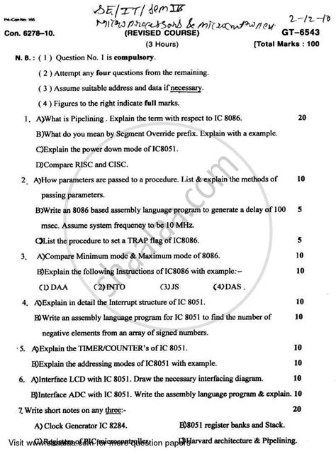 Microprocessors and Microcontrollers 2010-2011 BE IT (Information ...