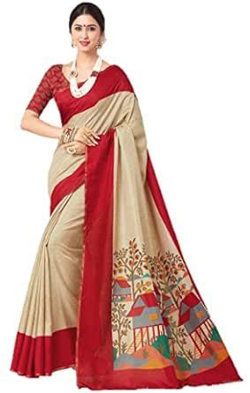 Miraan Art Silk Saree with blouse Piece For Women (SRH008,Red) : Amazon ...
