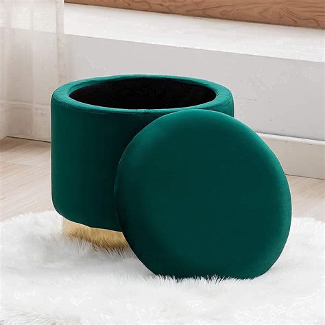 Buy Artechworks Storage Ottoman with Gold Plating Metal Base, Velvet ...