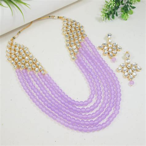 Etnico Rhodium Plated 5 Layer Faux Mother-of-pearl and Kundan Rani Haar ...