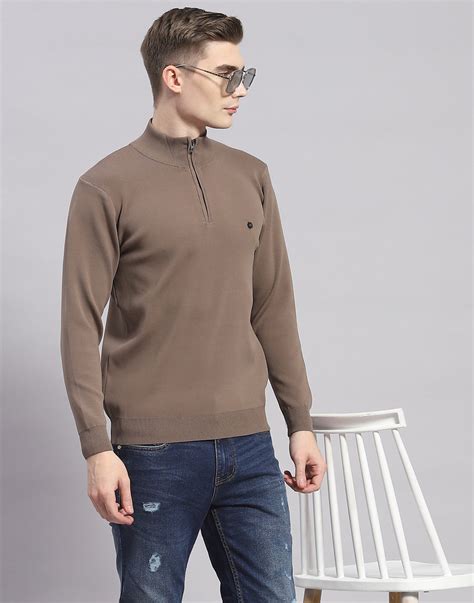 Buy Men Brown Solid H Neck Full Sleeve Pullover Online in India - Monte ...