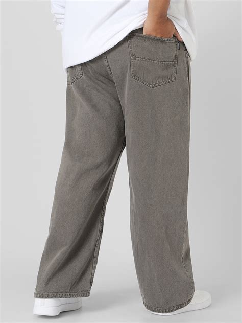 Plus Men's Light Chocolate Loose Baggy Fit Washed Jeans Non-Stretchabl ...