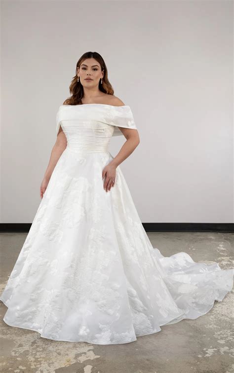 Luxe Off-the-Shoulder Plus Size Silk Ballgown Wedding Dress