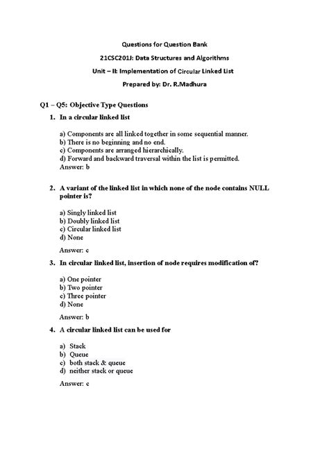 Circular Linked LIST QB - Questions for Question Bank 21CSC201J: Data ...