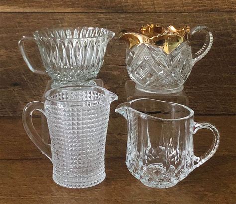 Set of 4 Assorted Glass Creamers Vintage Mix & Match Set Milk Pitchers ...