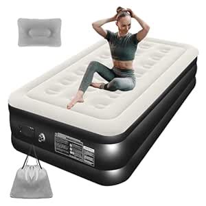 JNNQI Single Inflatable Air Mattress with Wireless Inflation Pump and ...