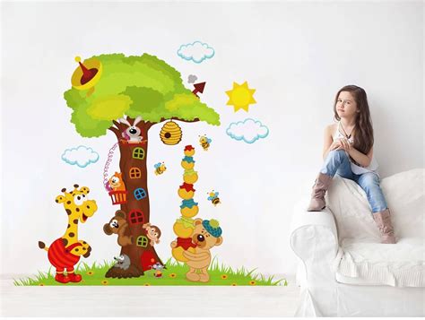 Rawpockets 'Big Tree and Animals Cartoon' Wall Sticker (PVC Vinyl, 1 cm ...
