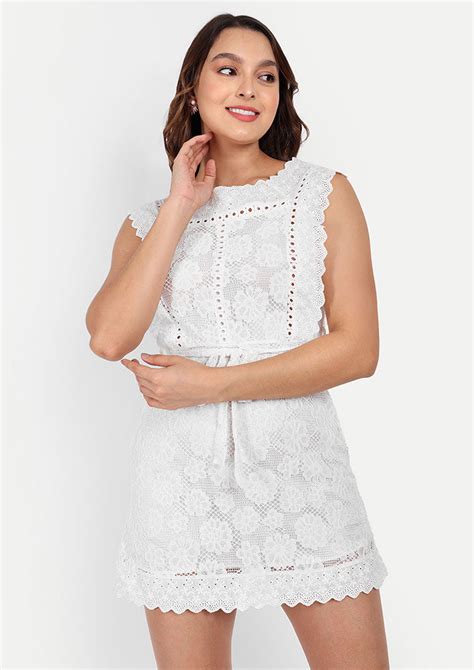 White Lace Mini Skater Dress With Ruffle Detailing – IKI CHIC