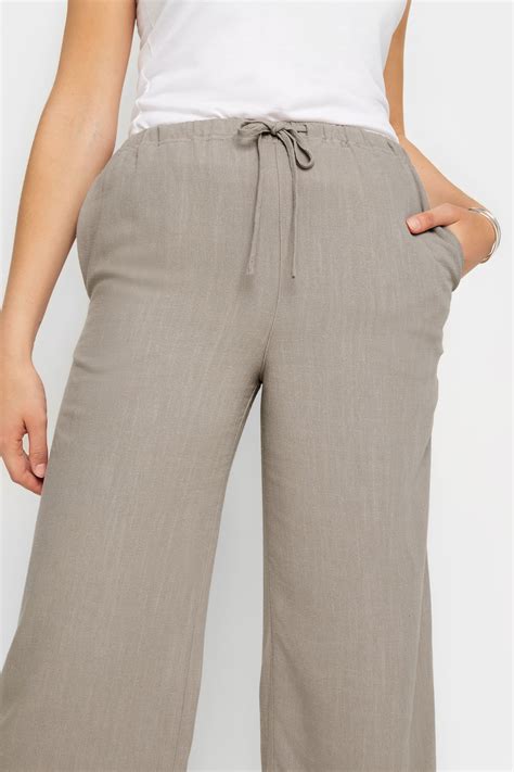 LTS Tall Women's Beige Brown Linen Tie Waist Cropped Trousers | Long ...