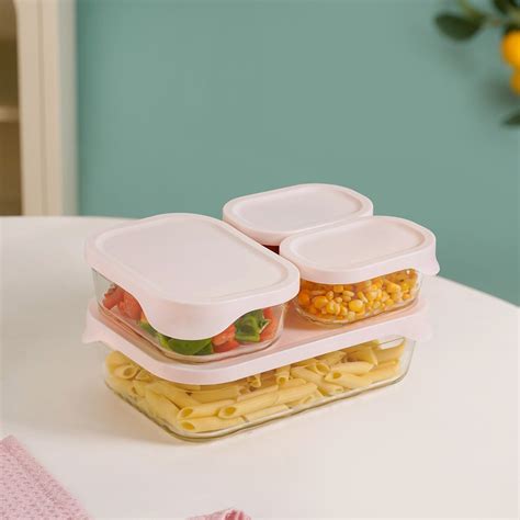 Groovo Lite Microwave Safe Glass Food Container Set Of 4 370ml 930ml ...