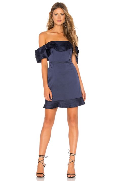 Bardot Athena Frill Dress in Deep Navy | REVOLVE