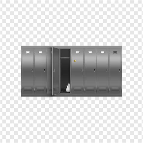 Row of metal lockers with one open locker isolated on a transparent ...