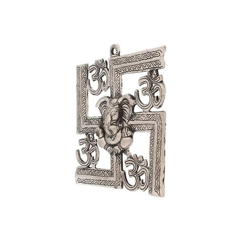 eCraftIndia Lord Ganesha on Om Swastik Metal Silver Wall Hanging – LX INDIA