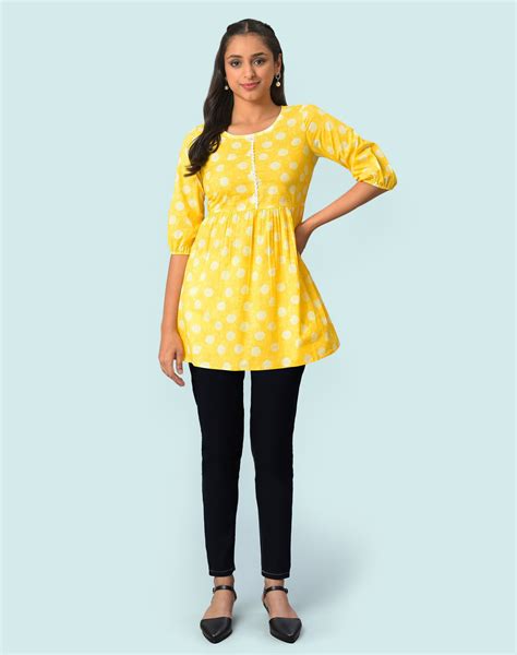 Buy Yellow Pure Cotton Flared Kurti and Jegging Set Online for Woman ...