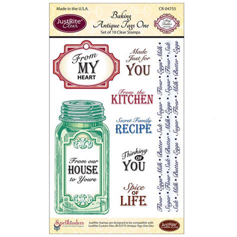 JustRite Papercraft Clear Stamp Set 4"X6"-Baking Antique Tags 1 10pcs ...