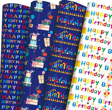 Amazon.com: PlandRichW Birthday Wrapping Paper 12 sheets Folded Happy ...