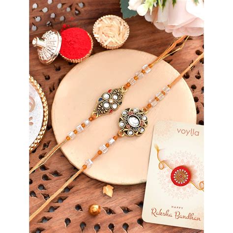 Buy Voylla Gemstones & Beads Embellished Rakhi with Roli Chawal & Card ...