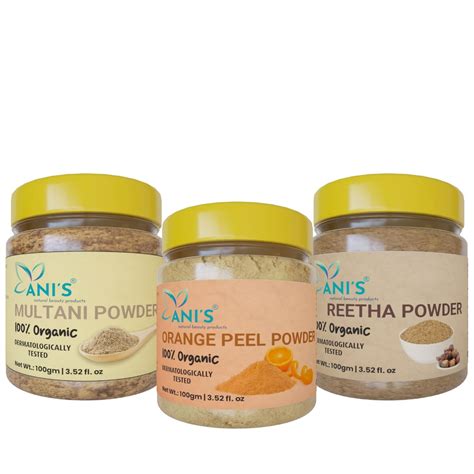 ANI'S Organic Natural & Pure Multani Mitti Powder & Orange Peel Powder ...