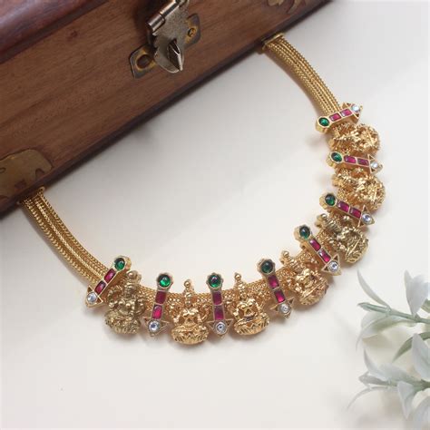 Real Gold Look Jadau Kundan Lakshmi Necklace Set – Happy Pique