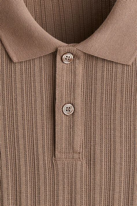 Slim Fit Textured jersey polo shirt - Dark beige - Men | H&M IN