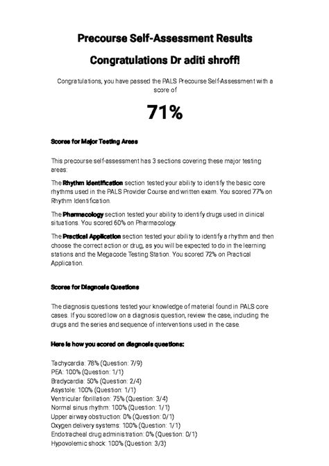 AHA e Learning PALS Precourse Self-Assessment - Precourse Self ...